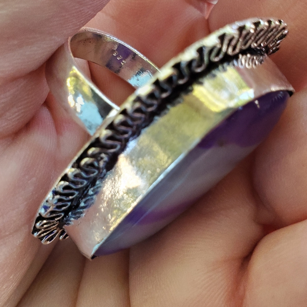 **$15 Sale** New Purple Stripes Agate 925 Silver Ring. - Picture 6 of 10